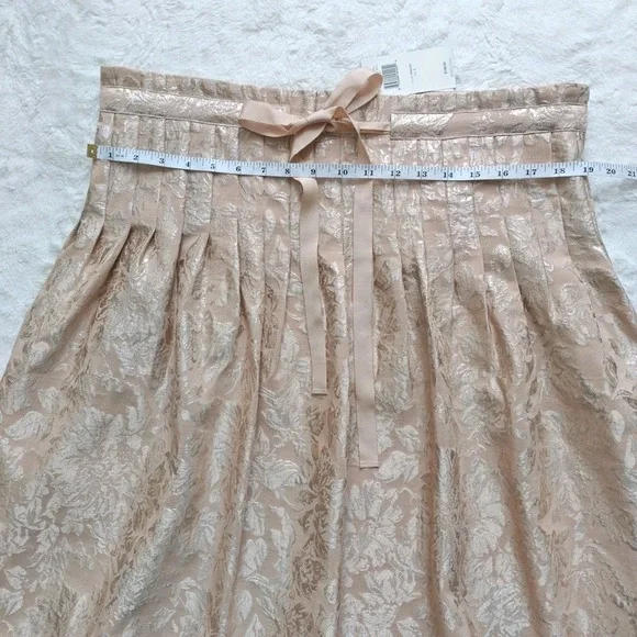 BCBGMAXAZRIA‎ Peach Pink Beige Jacquard Brocade Skirt Lined Metallic Floral Sz S - Picture 3 of 9